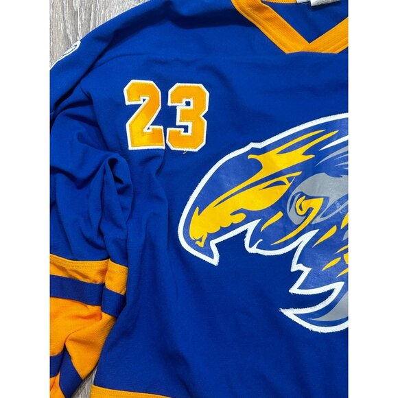 Athletic Knit Hockey Jersey Men's Size Large V-Neck Sportwear Blue - Picture 3 of 10